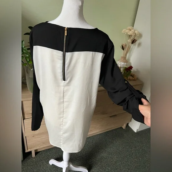 CALVIN KLEIN Black & White Colorblock Business Casual 3/4 Long Adjustable Sleeve - Picture 3 of 16